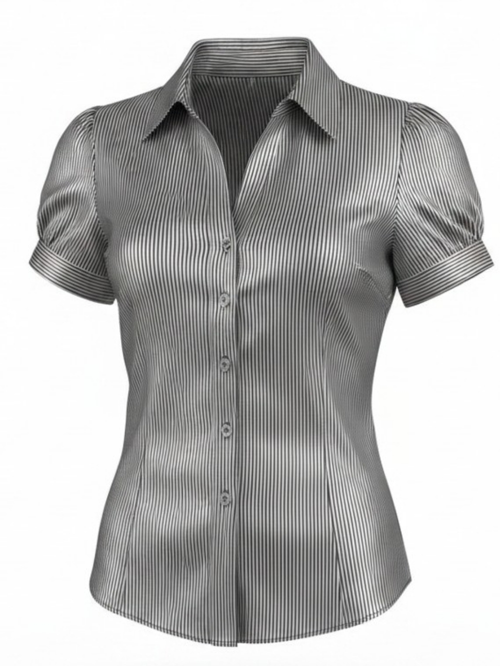 ZARA | Black White Striped Button Down Puff Sleeve Shirt Y2K 90s Pinstripe | S